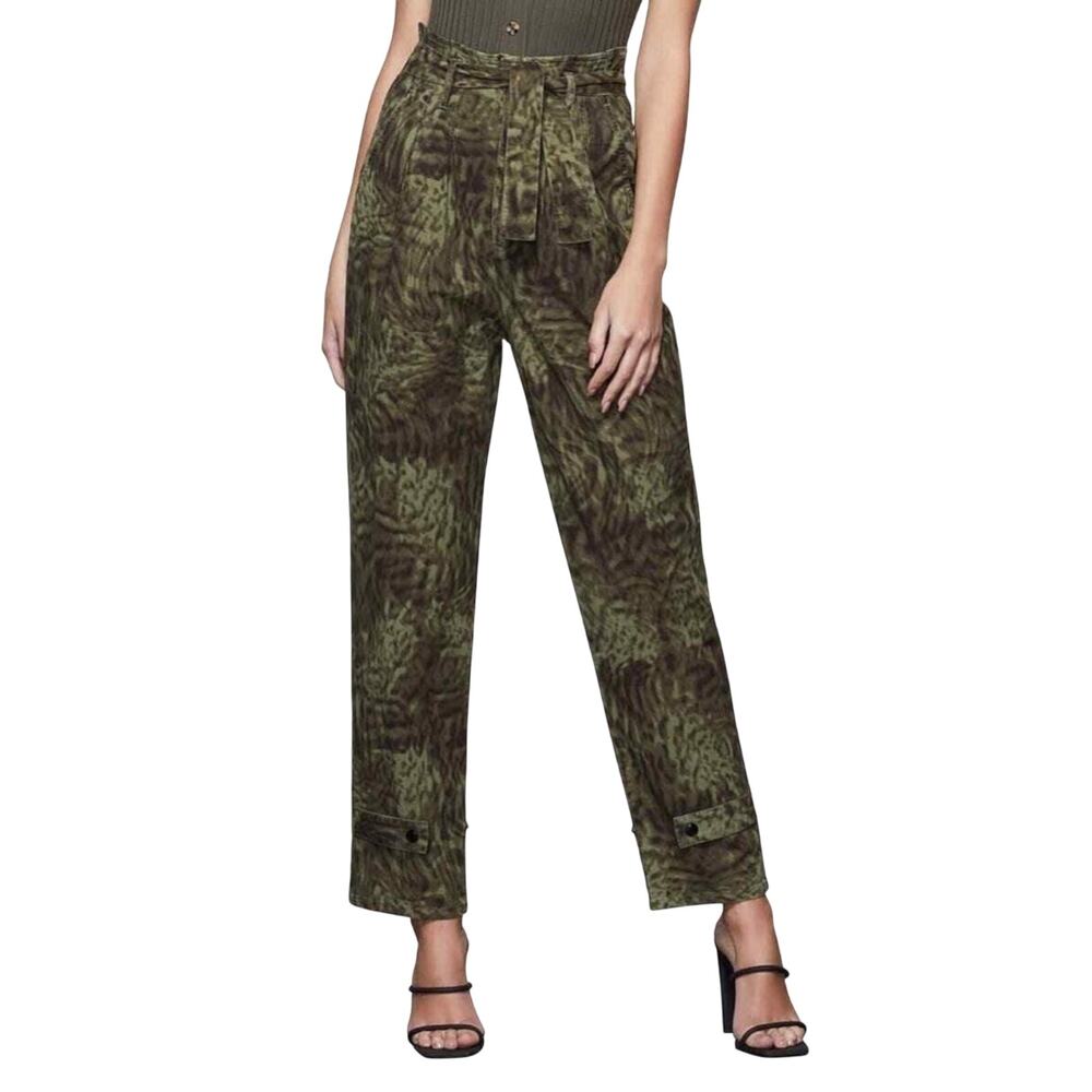 Good American Jungle Green Paper Bag Rip Stop Pant NEW